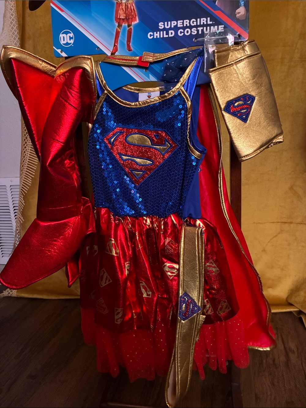 DC Supergirl Costume in Blue, Red & Gold